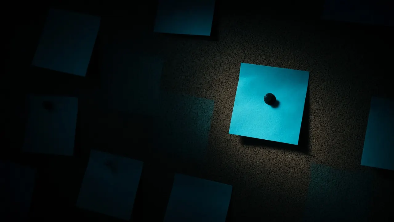 Anonymous cyan notes on a dark board, one pinned as a win